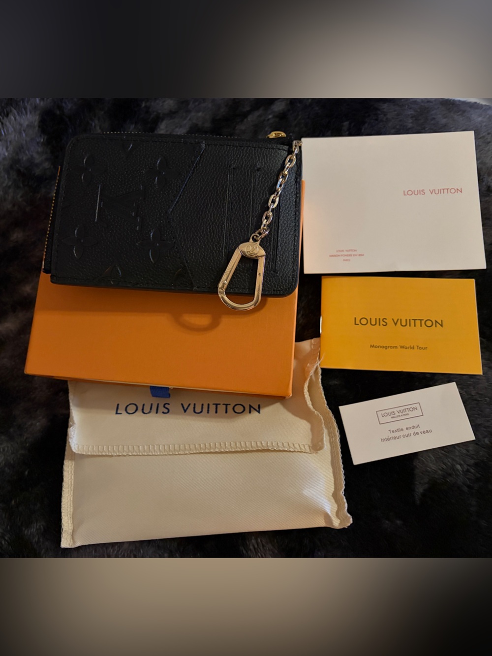 Louis Vuitton Black Embossed Monogram Leather Card Wallet with Gold Snap - Picture 6 of 7